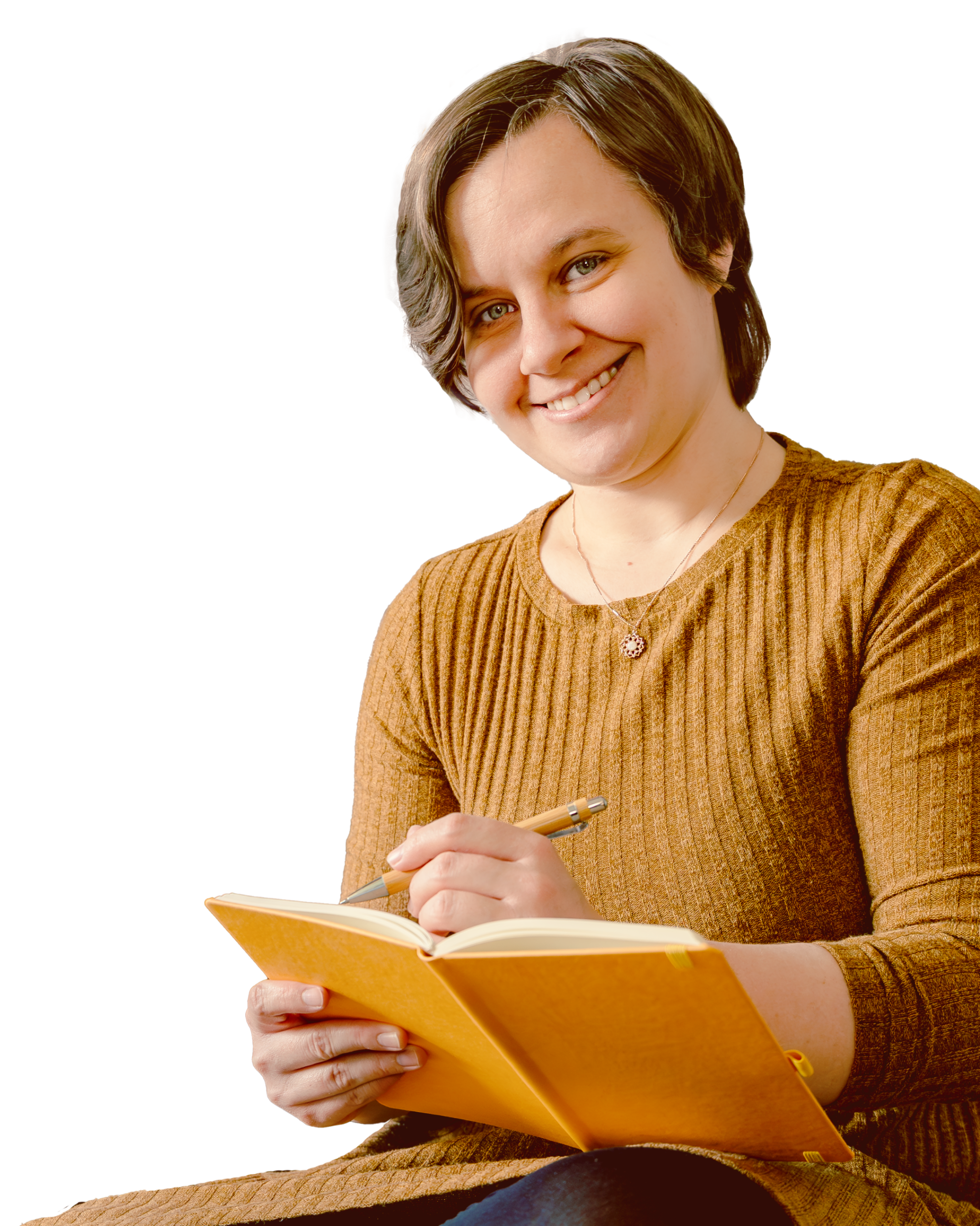 Lektorin_und_Übersetzerin_Italienisch_Deutsch_Englisch_Deutsch Lektorin & Übersetzerin (Italienisch - Deutsch, Englisch - Deutsch) mit aufgeschlagenem Notizbuch in der Hand: Bereit für das nächste spannende Projekt (Übersetzung, Übersetzungslektorat, Lektorat)
