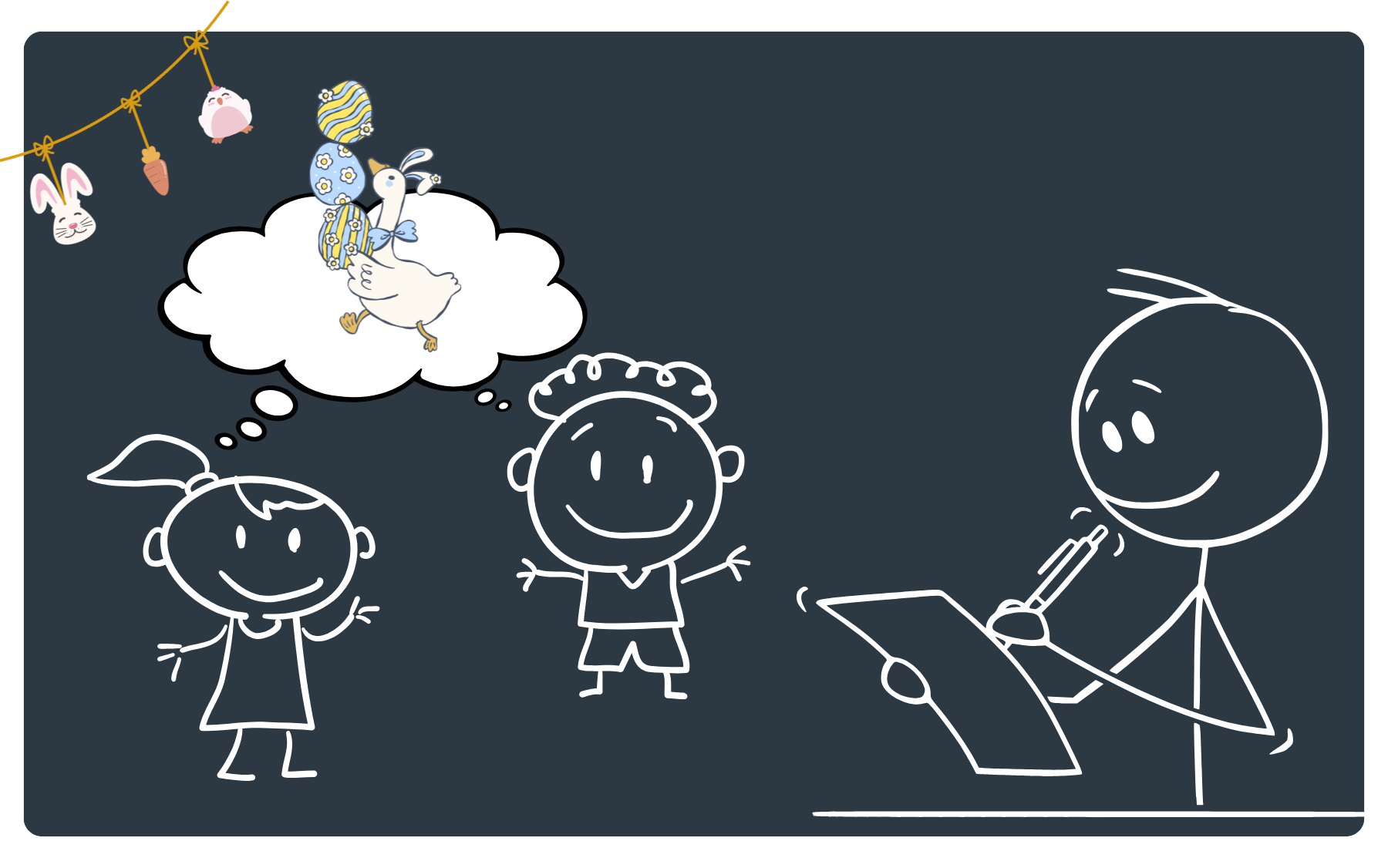 Kreativität und Fantasie von Kindern fördern mit Schreibimpulsen für lustige Ostergeschichten. Kreativ durch die Osterzeit ganz ohne klebrige Finger.